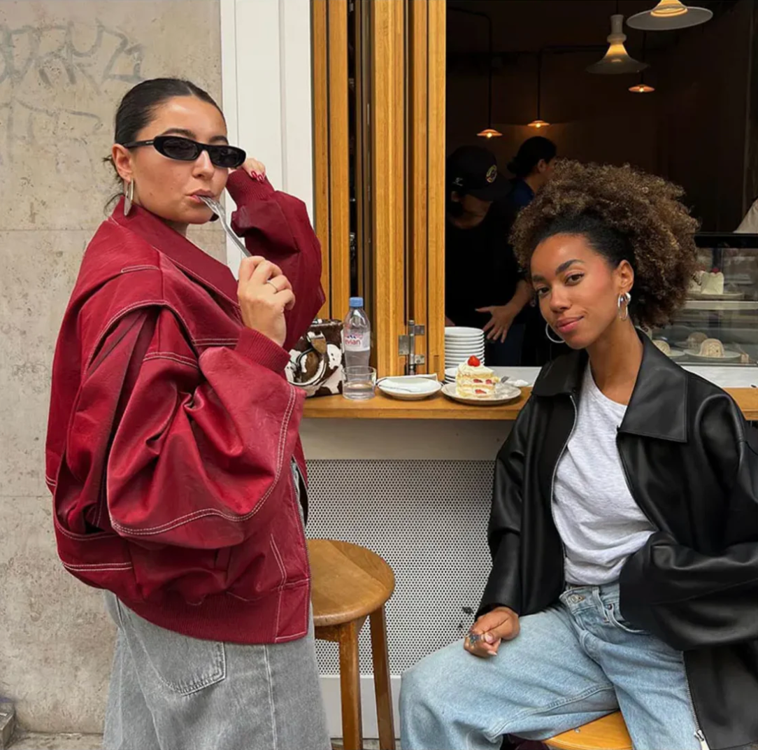 Oversized leren bomber jas voor dames