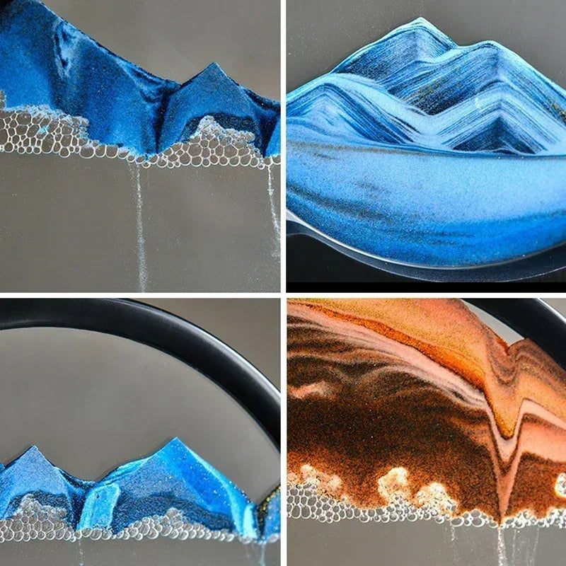 3D Zandkunst Glas Schilderij | Bewegend Diepzeelandschap Zandloper Decoratie