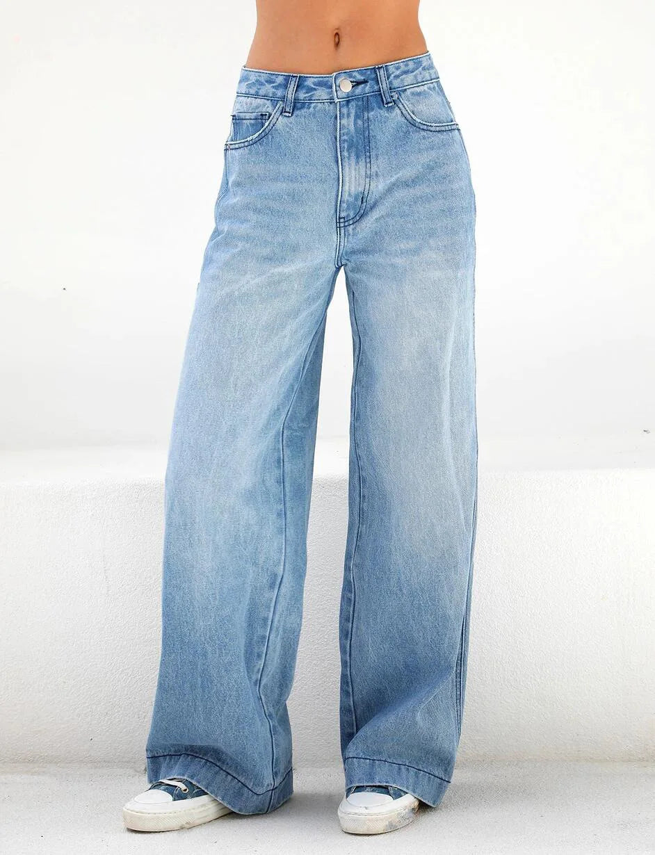 Hoge Taille Dames Jeans – Losse Pasvorm met Brede Pijpen